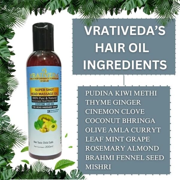 VRATIVEDA Super Shot Head Massage Oil / 100% Natural Massage Oil/Deep Relaxation & Scalp Nourishment 200 ML - Image 2