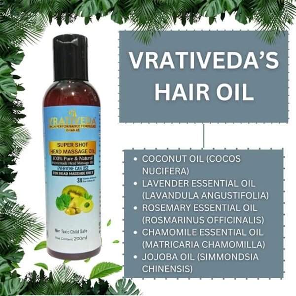 VRATIVEDA Super Shot Head Massage Oil / 100% Natural Massage Oil/Deep Relaxation & Scalp Nourishment 200 ML