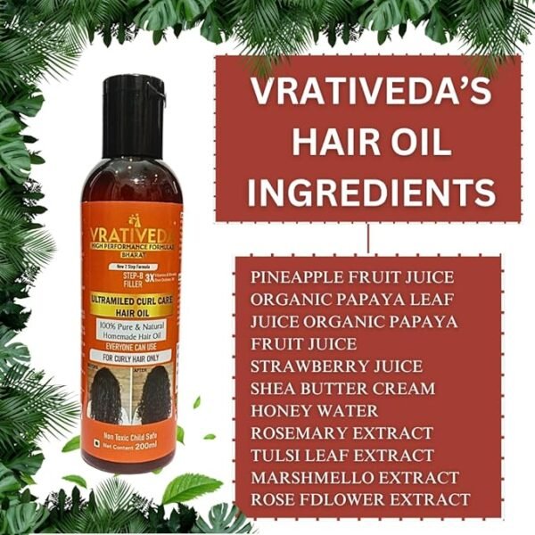 VRATIVEDA Ultramiled Curl Care Hair Oil / 100% Natural Hair Oil/Enhances Curls & Reduces Frizz 200 ML - Image 2