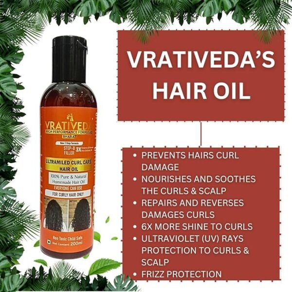 VRATIVEDA Ultramiled Curl Care Hair Oil / 100% Natural Hair Oil/Enhances Curls & Reduces Frizz 200 ML